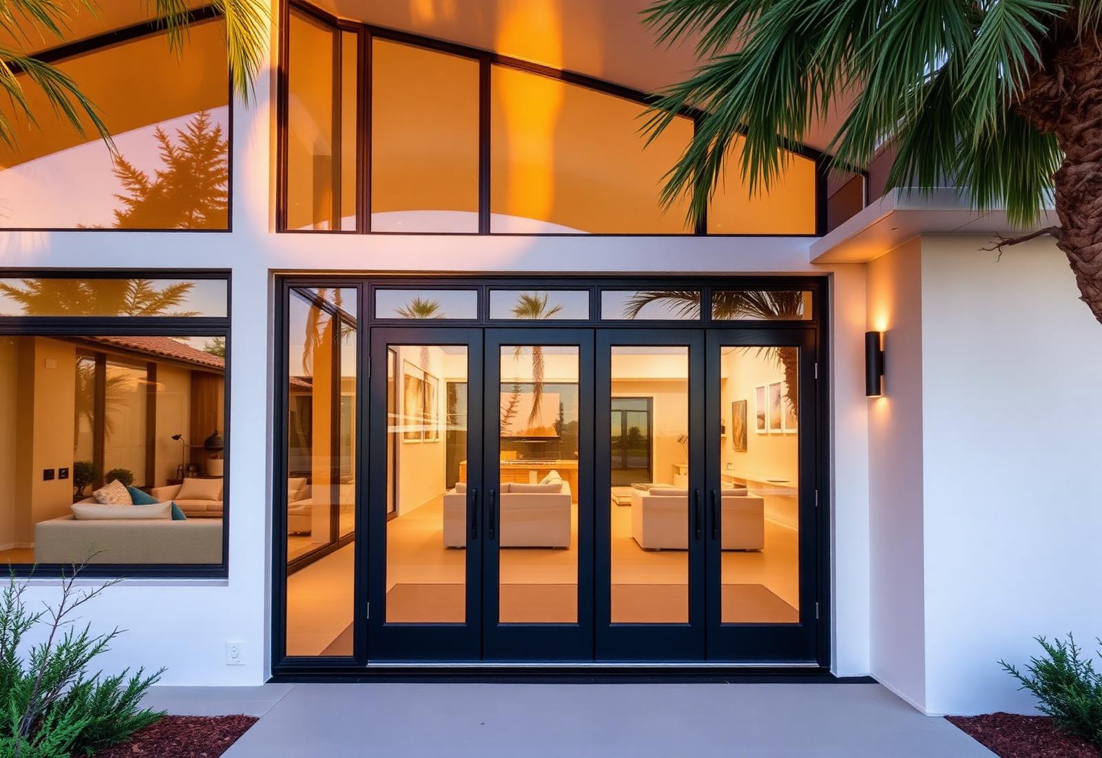 Modern Southern California home with large windows and folding patio doors